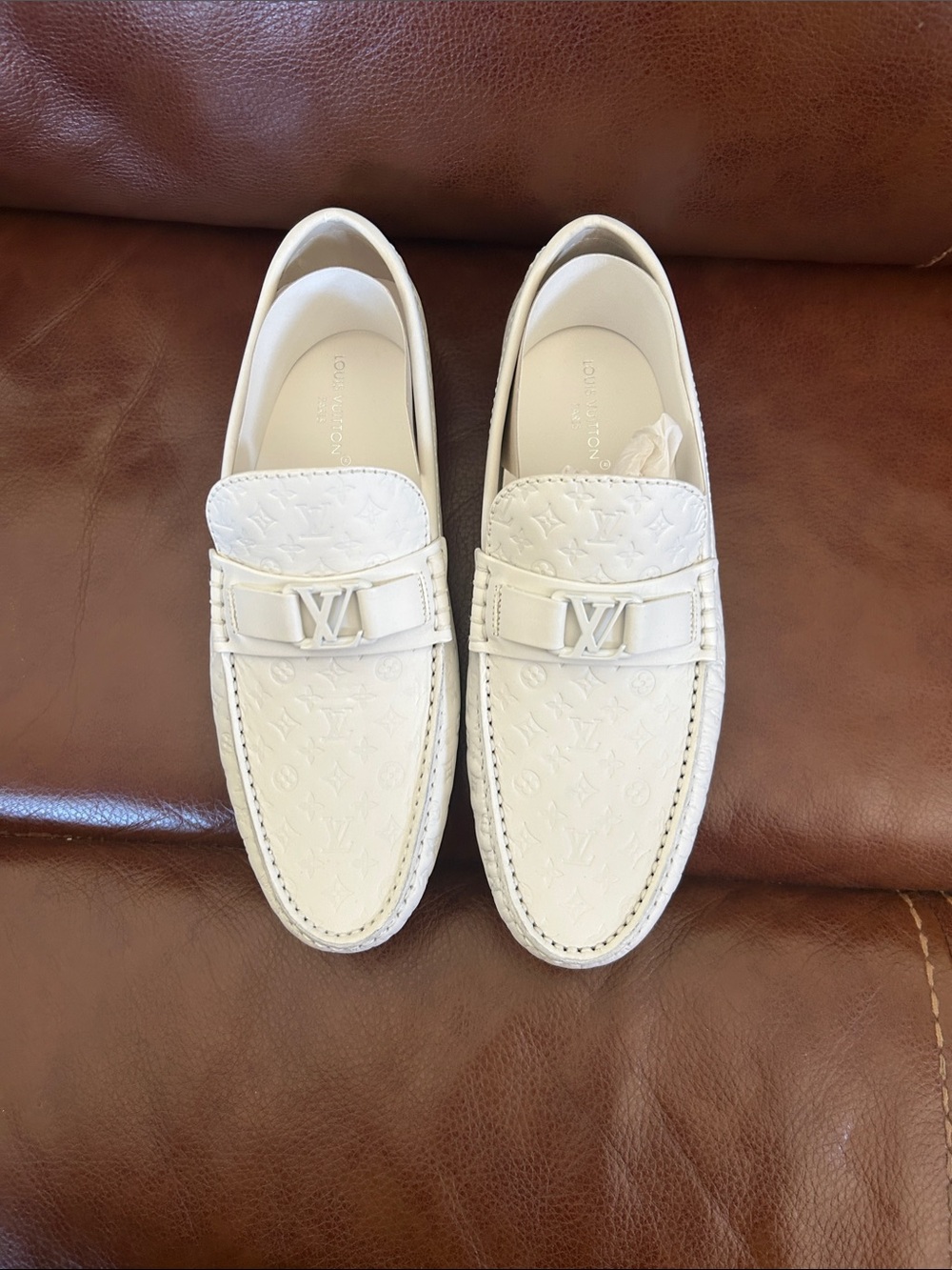 Louis Vuitton White Embossed Monogram Driving Loafers